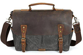 Чоловічий портфель Vintage 20063 Серий текстильний з натуральною шкірою. Кишеня для ноутбука