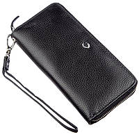 Жіночий гаманець-клатч на блискавці з ремінцем на зап'ясті ST Leather 18933 Чорний. Натуральна шкіра