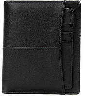 Незвичайний чоловічий вертикальний гаманець Vintage 14921 Чорний. Натуральна шкіра