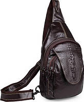 Сумка-рюкзак мужская на одно плечо Vintage 14559 Коричневая. Натуральная кожа под рептилию