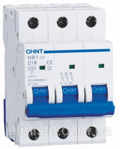 Модульный автоматический выключатель CHINT Electric NXB-63 3P 25А 6кА х-ка C для крепления на DIN-рейку - фото 1 - id-p1356910776
