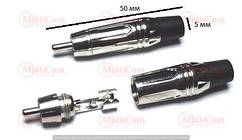 01-02-012BK. Штекер RCA, корпус метал, PowerCon, сріблястий, чорний хвостовик