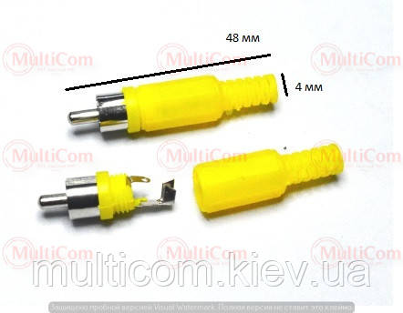 01-02-001Y. Штекер RCA, корпус пластик, з хвостовиком, жовтий