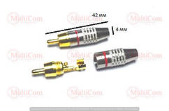 01-02-003RD. Штекер RCA, корпус метал, без хвостової частини, діам.-6,5мм, сріблястий, червона смуга