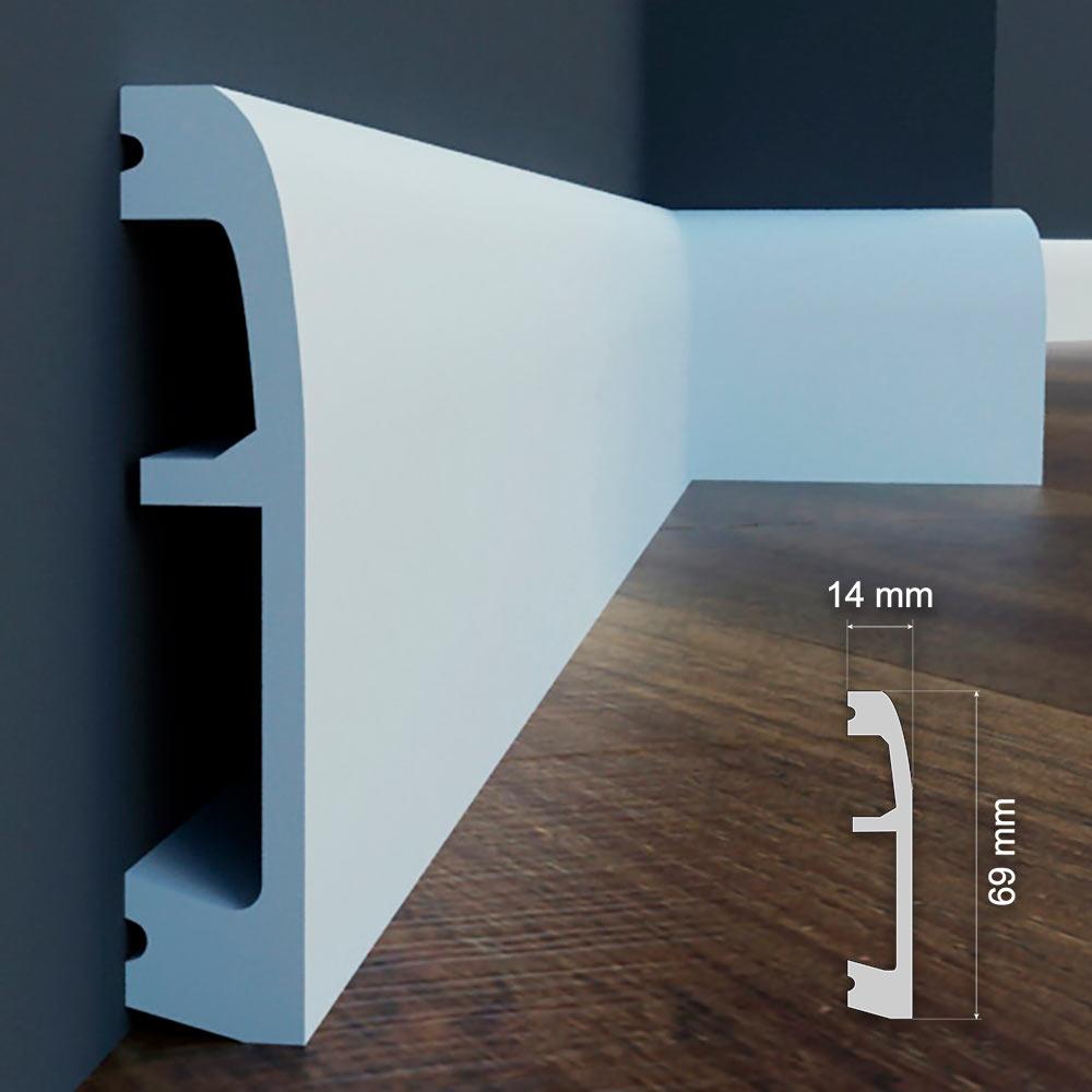 Ударостійкий плінтус LPC-06 Cezar з дюрополімер висотою 69 мм з двома кабель каналами. Плінтус цезар, фото 1