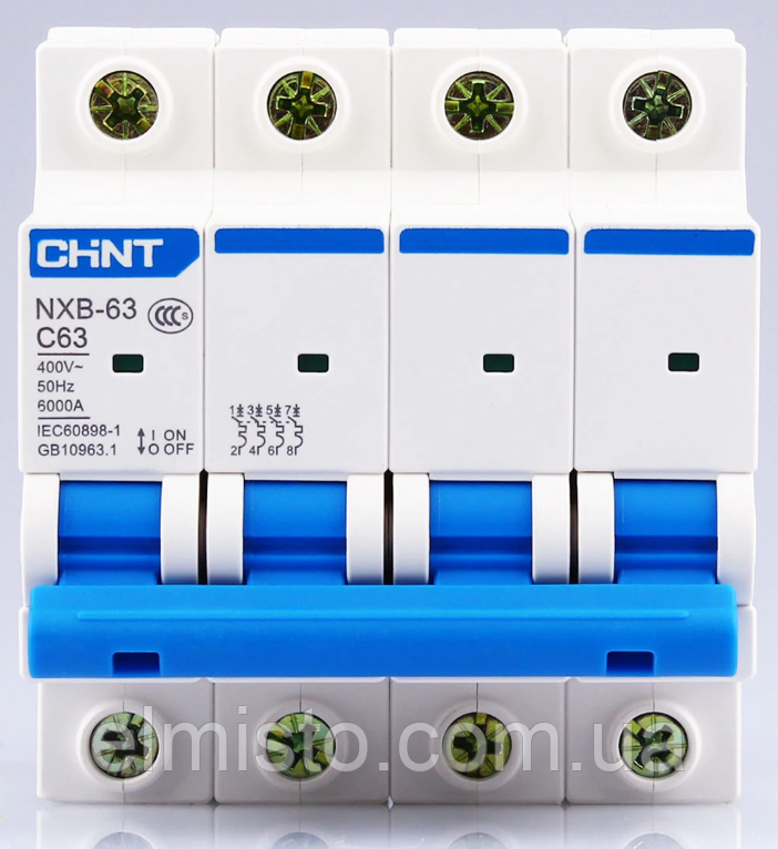 Модульный автоматический выключатель CHINT Electric NXB-63 4P 63А 6кА х-ка C для крепления на DIN-рейку - фото 1 - id-p1356949988
