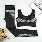 Спортивний жіночий костюм для фітнесу бігу йоги. Спортивні жіночі легінси топ для фітнесу, S (чорний), фото 2