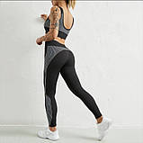 Спортивний жіночий костюм для фітнесу бігу йоги. Спортивні жіночі легінси топ для фітнесу, S (чорний), фото 5