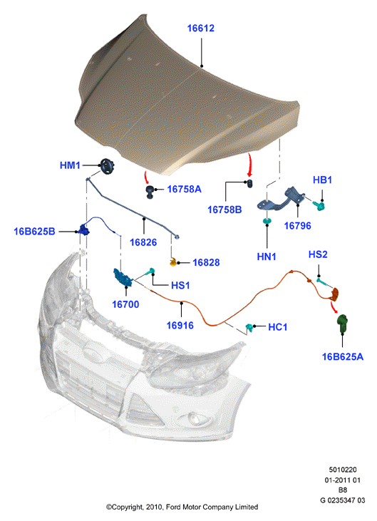 Демпфер (отбойник) капота для Ford Focus, Kuga, Escape, Edge, C-Max ...