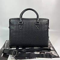 Мужской плетённый деловой портфель Bottega Veneta Боттега Венета чёрный