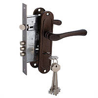 Дверной замок с ручками на планке 55 мм ET-13110 (15-110) медь-молоток