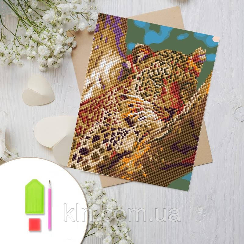 Алмазна вишивка на картоні Леопард відпочиває 20 х 30 см (арт. RK003) круглі камені, фото 1