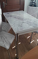 Розкладний комплект кухонний сірий стіл і стільці "Світлий камінь граніт мармур" ДСП гартоване скло 70*110 (Лотос-М)
