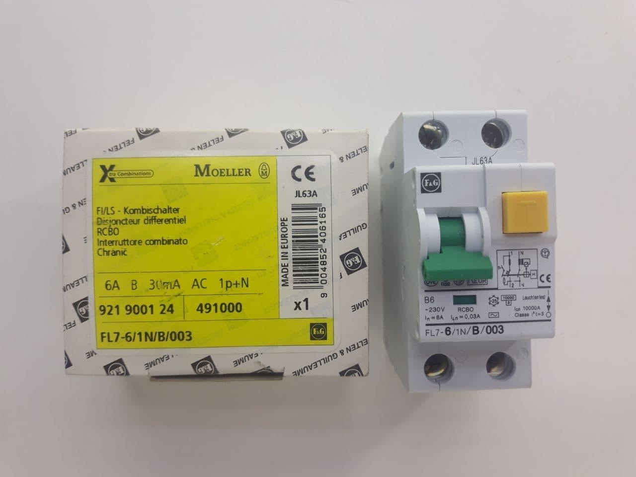 Диференційний автоматичний вимикач Moller FL7-6/1N/B/0.03, 1P+1N, 6A, 30mA, кат.B, артикул 921900124