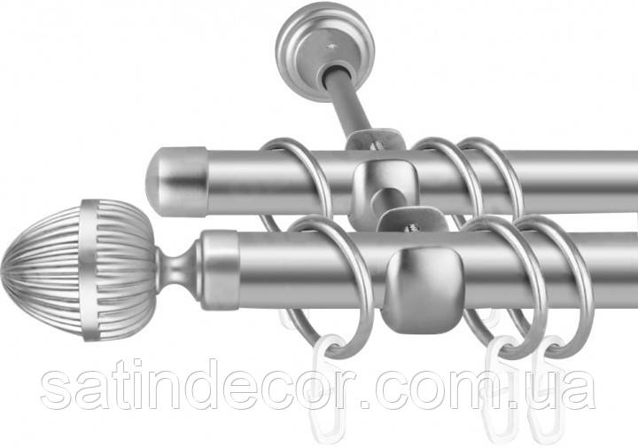 Карниз для штор металевий ОДЕОН подвійний 16+16 мм 2.0 м Сатин нікель