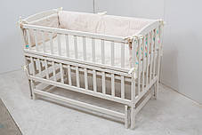 Детская кроватка Гойдалка VALERI с откидной боковиной на шарнирах бук белая, фото 2