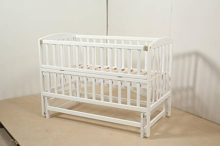 Детская кроватка Гойдалка VALERI с откидной боковиной на шарнирах бук белая, фото 1