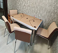 Раскладной стол обеденный кухонный комплект стол и стулья 3D рисунок 3д "Капучино" ДСП стекло 60*90 Mobilgen