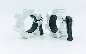 Замки 50 мм алюмінієві (2 шт.) Lock-Jaw PRO з фіксатором для грифа (червоний,сірий,ціна за 2 шт.)