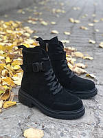 Модные ботинки женские из замши на низком каблуке удобные лёгкие красивые молодежные чёр 36 размер MKraFVT 249