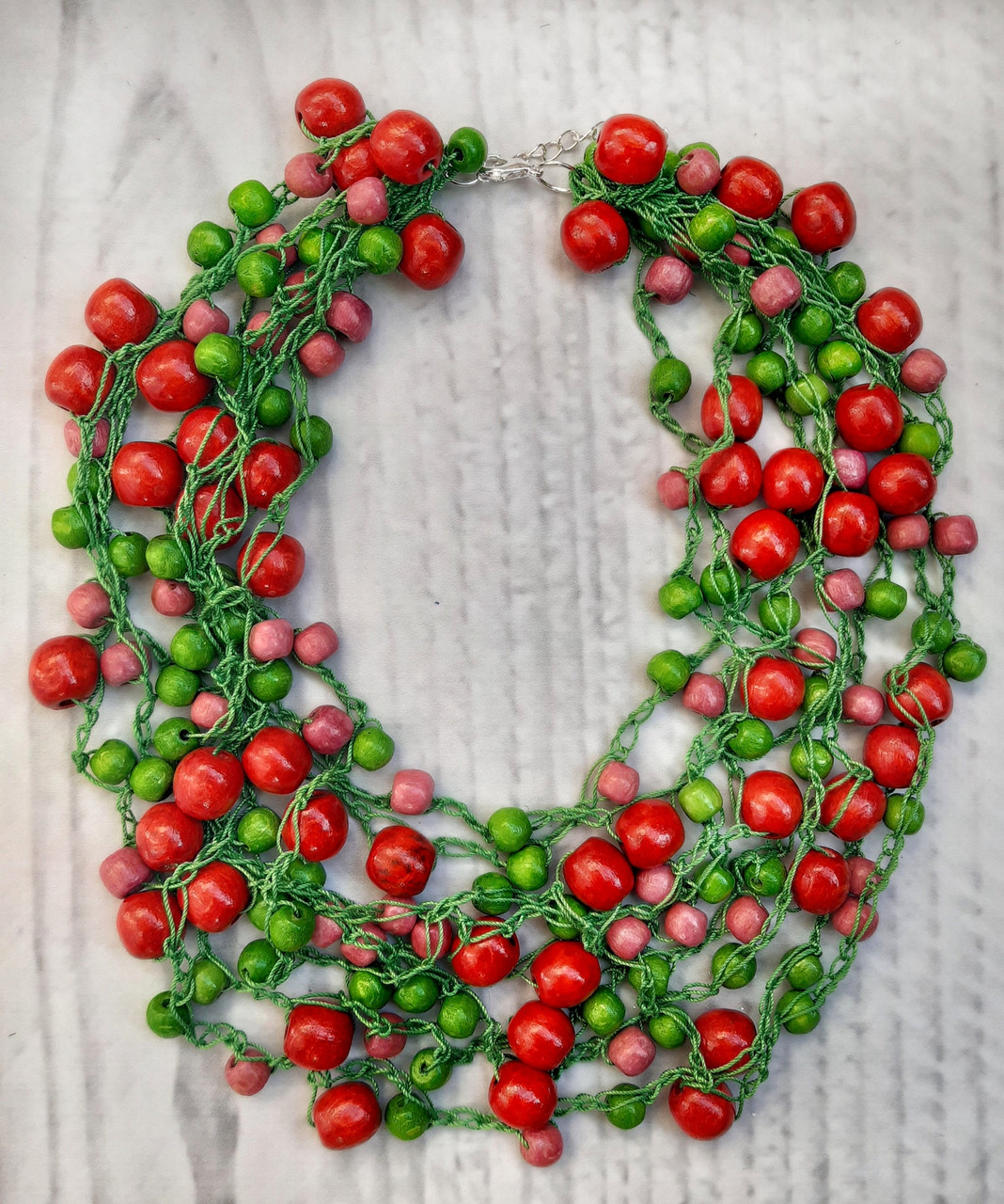 Намисто Водограй зелено-червоно-рожеві, фото 1