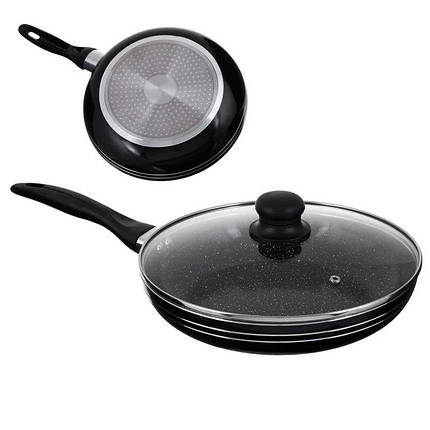 Сковорода антипригарная UNIQUE UN-5164 з мармуровим покриттям і кришкою 24 см, фото 2