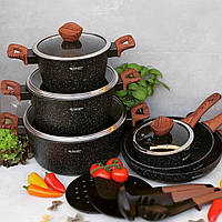 Набір кухонного посуду 15 предметів  Edenberg EB-5617 Набір каструль казанів із мармуровим покриттям Чорний
