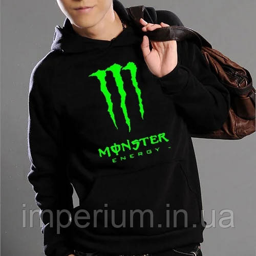 Чорне худі Monster Energy green logo | стильна толстовка