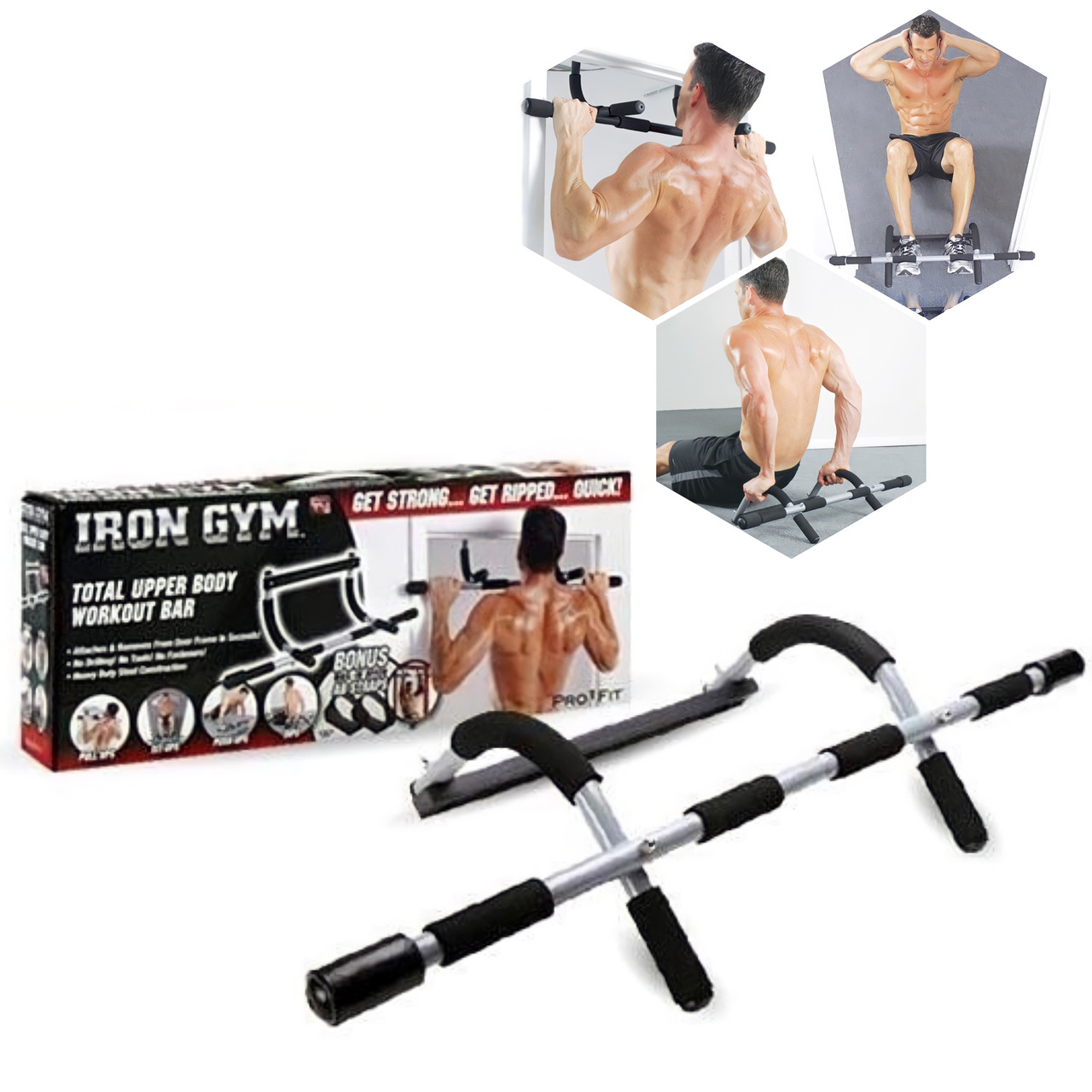 Універсальний домашній переносний тренажер Supretto Iron Gym у дверний отвір ⁇ Дверний турнік Iron Gym 4 в 1