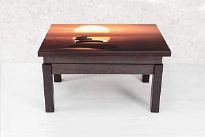 Стіл трансформер Флай зі склом Мікс меблі Венге темний малюнок захід сонця