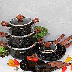Набір посуду з мармуровим покриттям Edenberg EB-5617 15 предметів Набір каструль казанів для індукційних плит