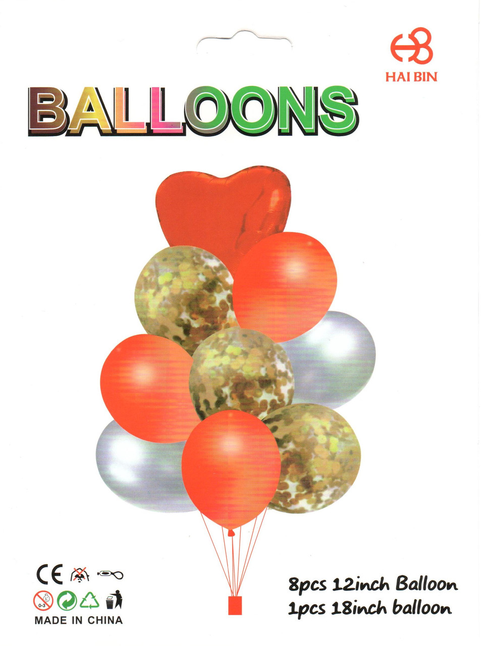 Набір куль "Червоне серце з конфеті", 9 шт.