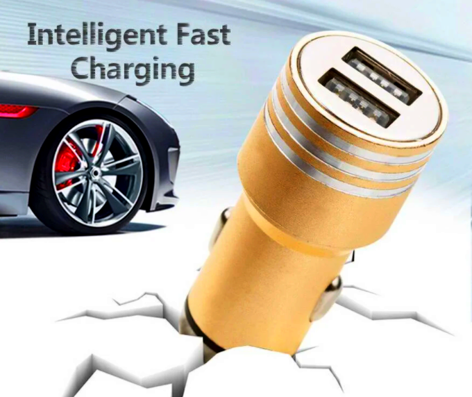Автомобільний адаптер в прикурювач на 2 USB Car Hammer Gold, фото 1