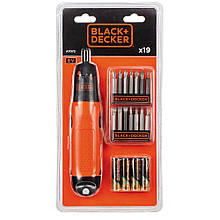 Набір біт BLACK+DECKER, PH1, PZ2, SL8, Tx20, SQ1, PZ2, SQ3, L= 50 мм, 19 шт., блістер