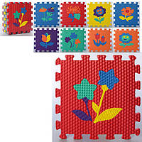Мягкий детский коврик-пазл Eva из 9 деталей с рисунками цветов, 32 х 32 х 0.9 см, разноцветный