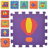 Мягкий детский коврик-пазл Eva из 9 деталей с рисунками транспорта, 32 х 32 х 0.9 см, разноцветный.