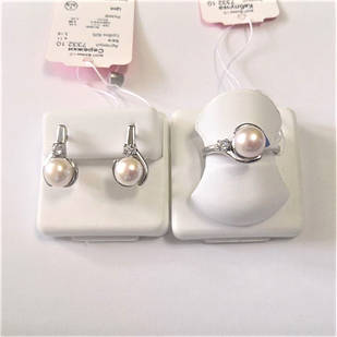 Срібний комплект кільце сережки з перлами Аяна