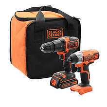 Набір з двох інструментів BLACK+DECKER, 18 В XR Li-lon, вага 3.44 кг, спецсумка, акумулятор і ЗУ