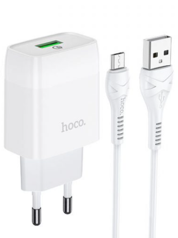 Зарядний пристрій зі швидкою зарядкою QC 3.0 для телефону Android + кабель MicroUSB HOCO C72Q |1USB, 3.0A| Білий Білий
