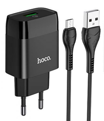 Зарядний пристрій для телефону Android + кабель MicroUSB HOCO C72Q |1USB, 3.0A| Чорний