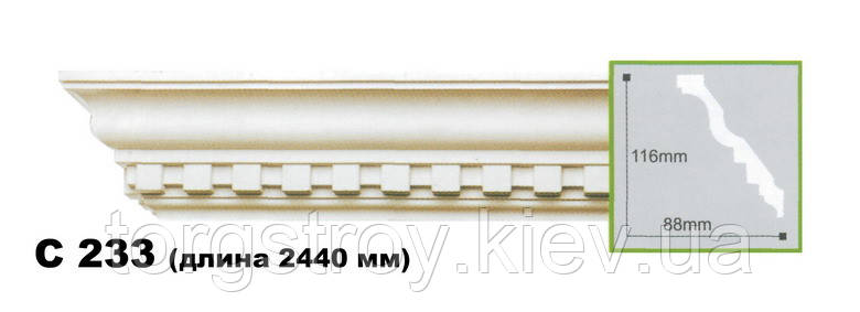 Карниз стельовий C233, довжина 2,00м, Gaudi Decor, фото 1