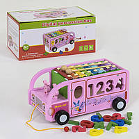 Дерев'яний логічних автобус C 39219-каталка, ксилофон, сортер, цифри, розвивальна іграшка