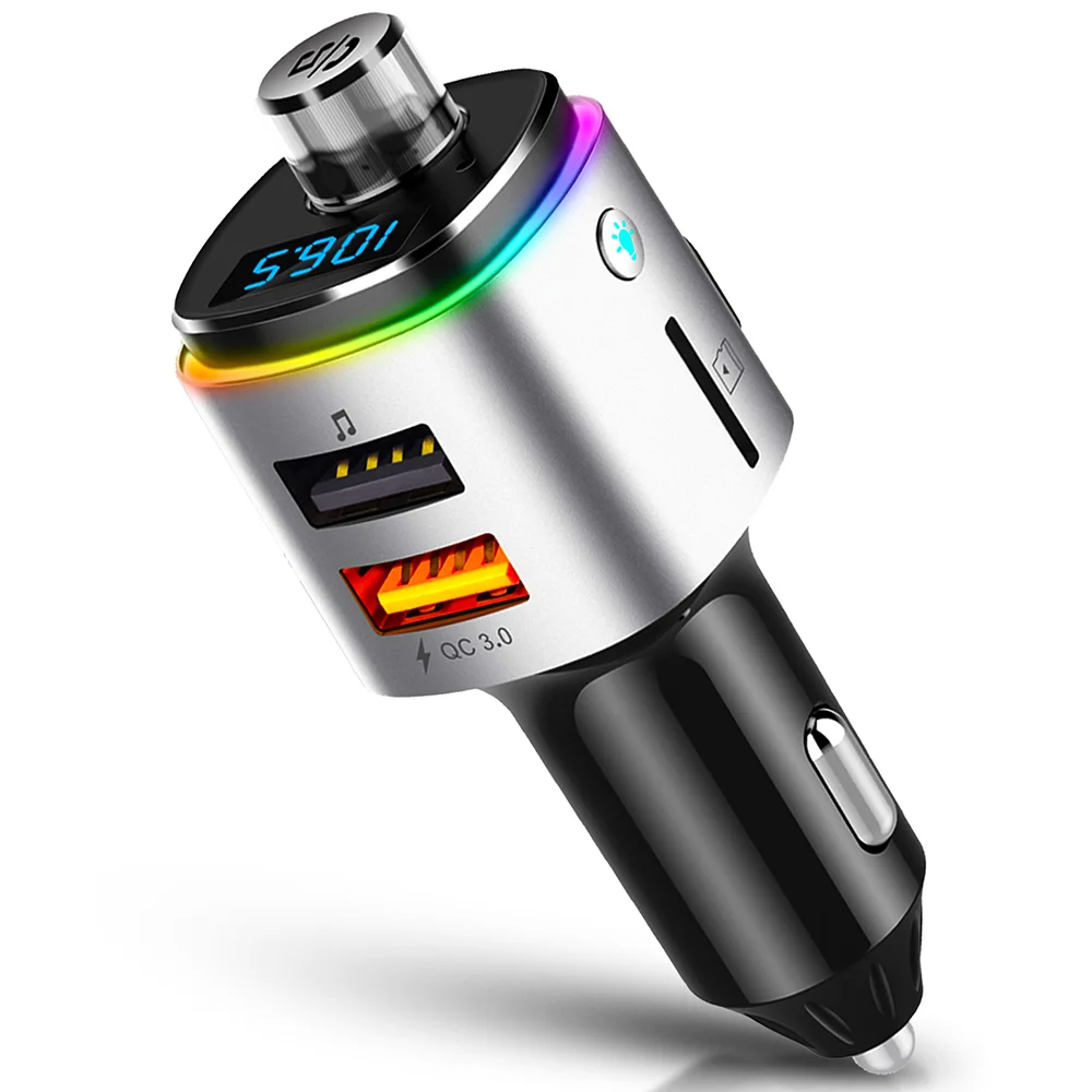 ФМ-модулятор FM трансмітер Aiver F42 RGB Car MP3 Player Bluetooth v4.2 Quick Charge 3.0 Silver