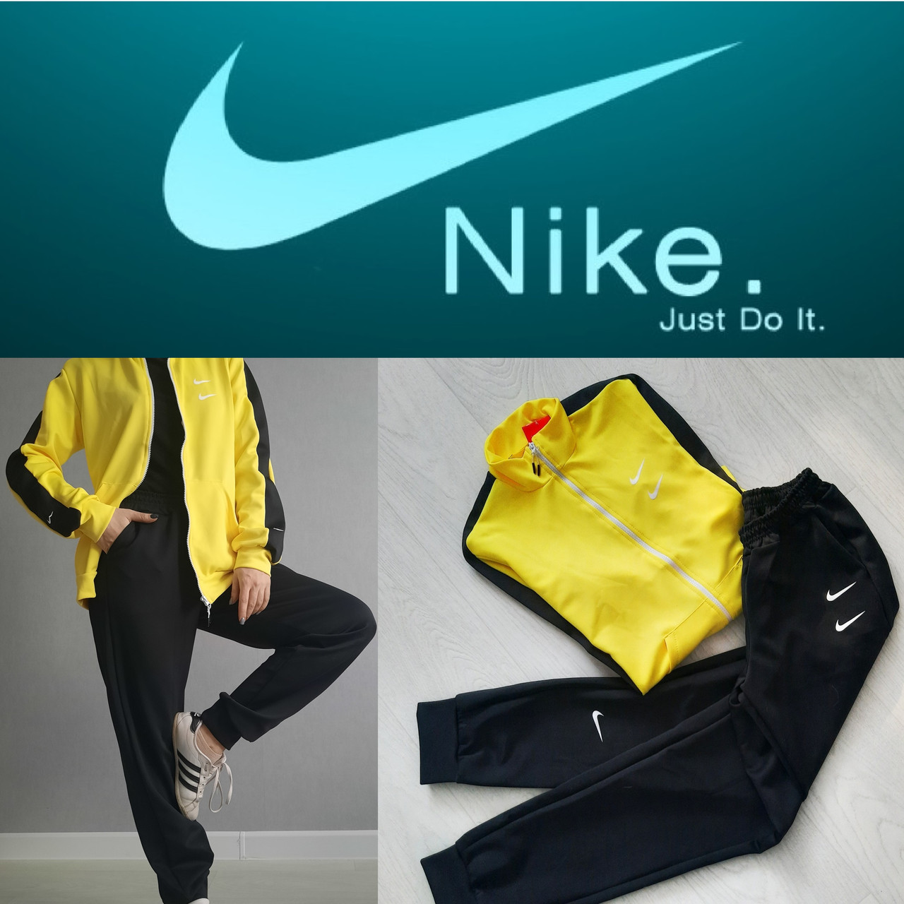 Спортивный костюм Nike Air женский, ткань дайвинг, двойка. Желтый - фото 1 - id-p1357606570
