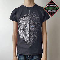 Детская (подростковая) светящаяся футболка с принтом "Голова льва" серый для детей и подростков мальчиков