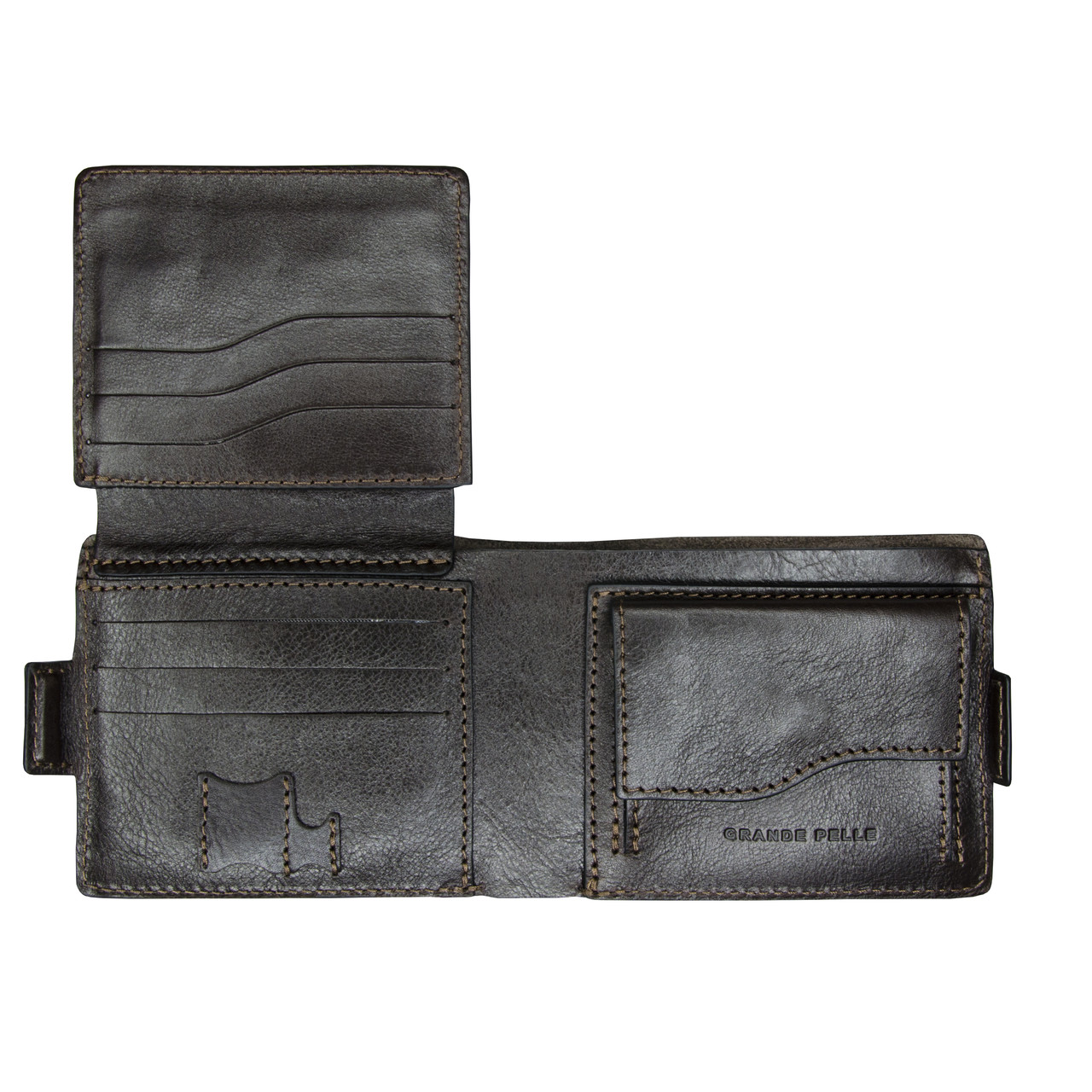 Чоловічий гаманець коричневий з натуральної шкіри Grande Pelle шкіряний клатч на магніті великий