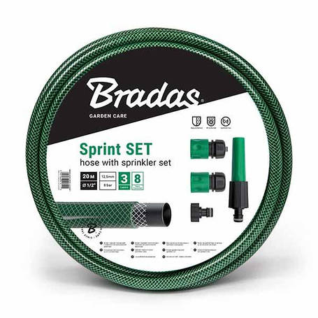 Шланг для поливу SPRINT 1/2" 30 м + набір: зрошувач
ручний, конектор STOP та STANDART, адаптер, WFS1/230SET, фото 1