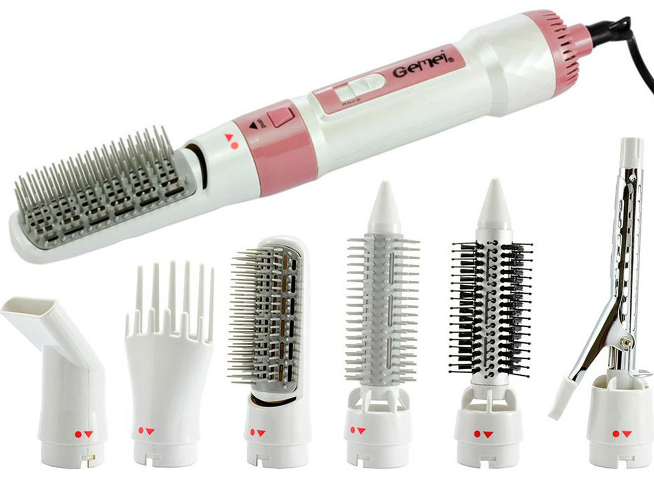 Фен-щітка (стайлер) Gemei GM-4836 7 в 1 1200W White/Pink (7460), фото 1