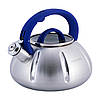 Чайник Kamille Синій 3л з нержавіючої сталі зі свистком і скляною кришкою для індукції KM-0671, фото 3