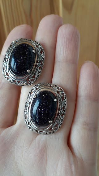 Срібні сережки з авантюрином "Ніч Каїра", фото 1